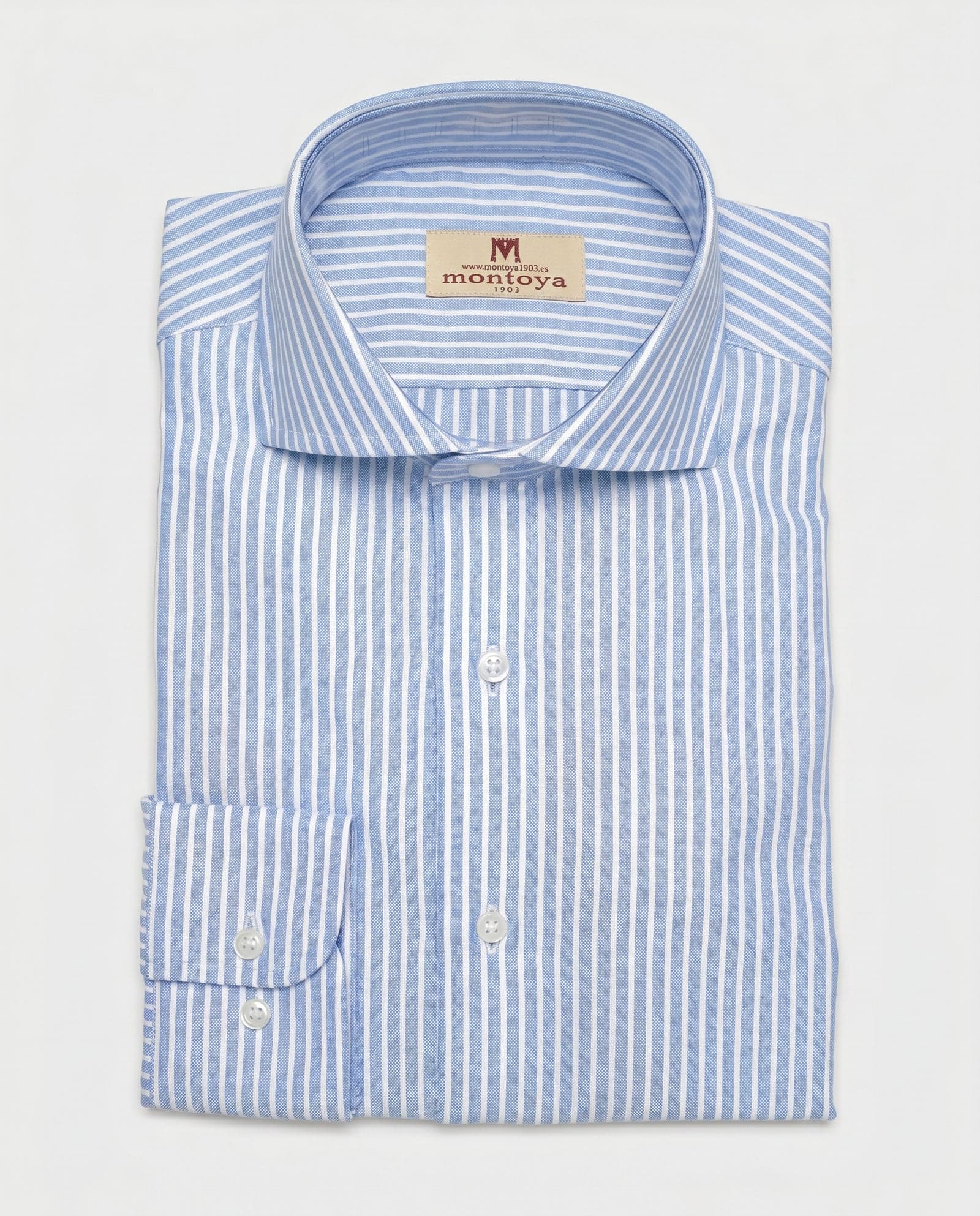 Camisa de algodón azul de rayas blancas