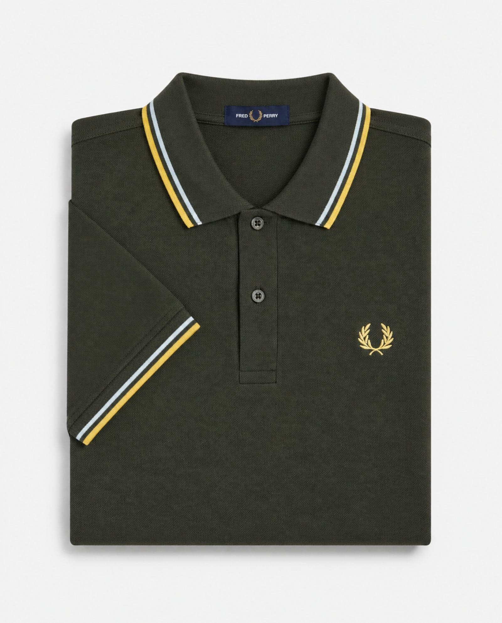 Polo de algodón doble banda verde Fred Perry