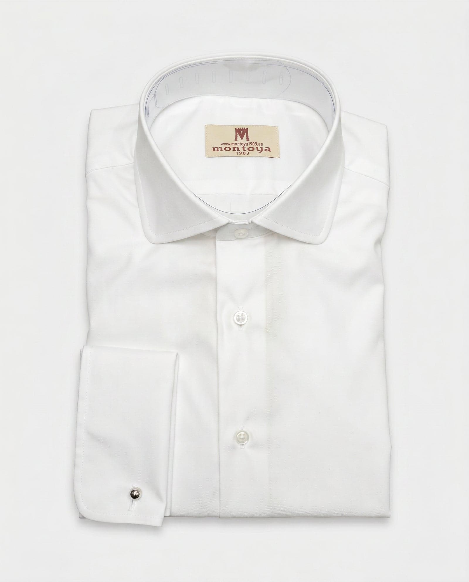 Camisa de algodón blanca lisa botón perlado
