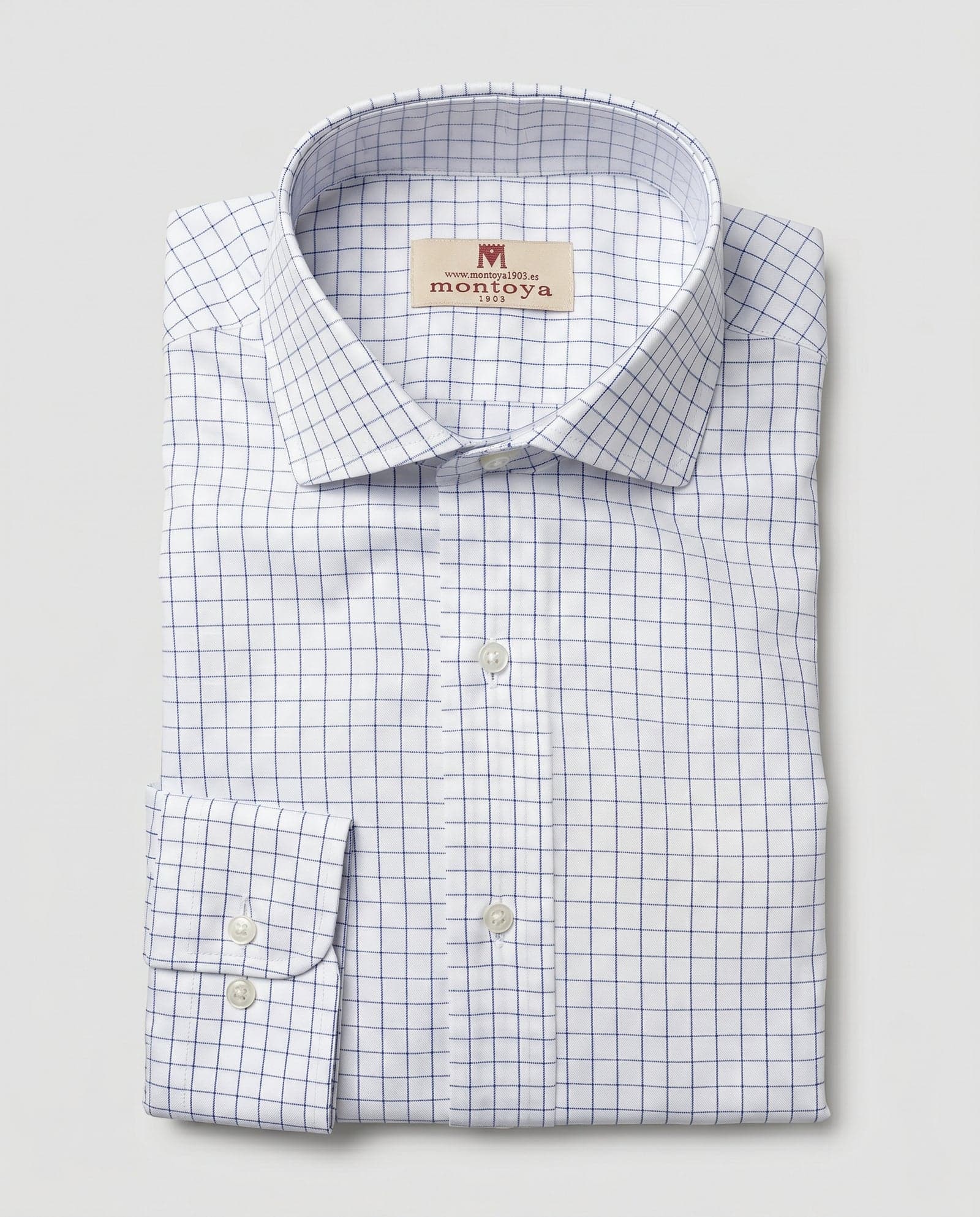 Camisa de algodón blanca cuadros