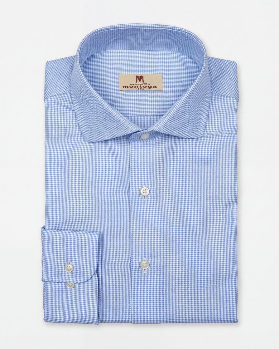 Camisa cuadros azul claro de algodón