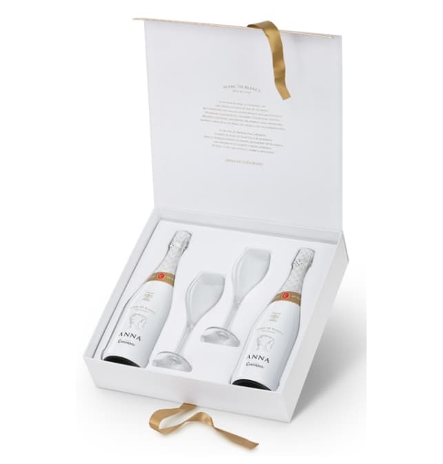Cava Anna de Codorníu Blanc de Blancs brut reserva, estuche con 2 botellas de 750 ml y 2 copas
