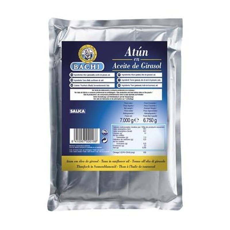 Atún en aceite de girasol bolsa 1 kg Bachi