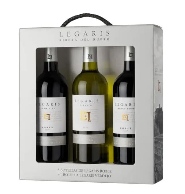 Pack de 3 botellas Legaris: 2 tintos roble y 1 blanco Verdejo, 750 ml
