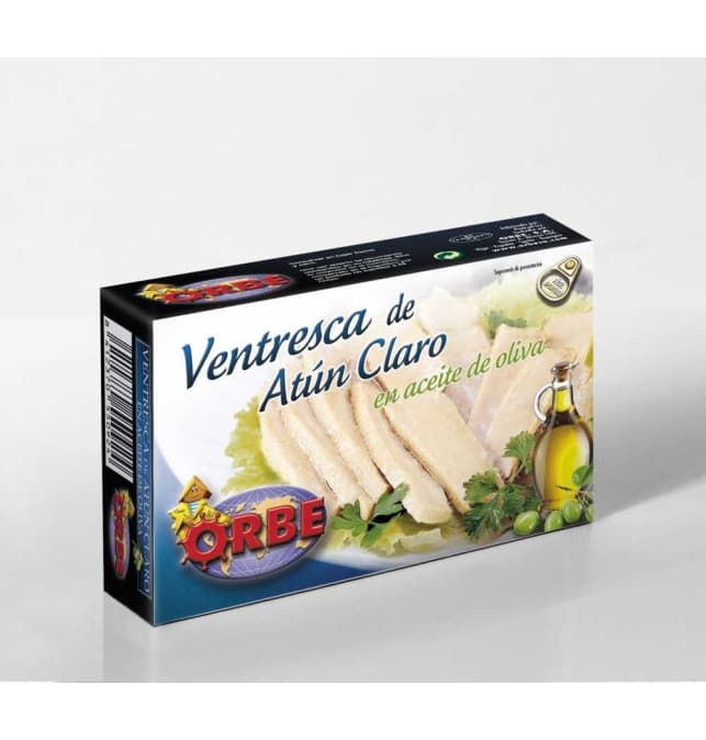 Ventresca de atún claro en aceite de oliva lata OL-120 Orbe