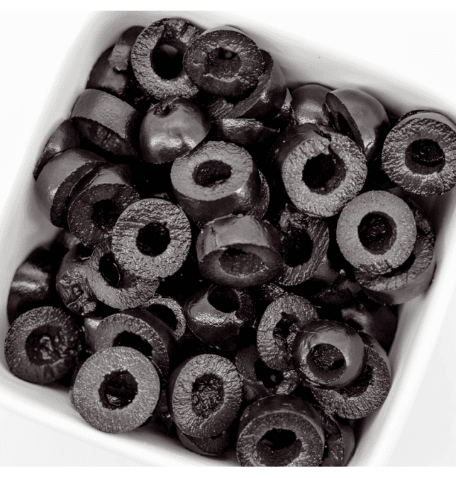 Aceitunas negras en rodajas JJJ, lata de 3 kg