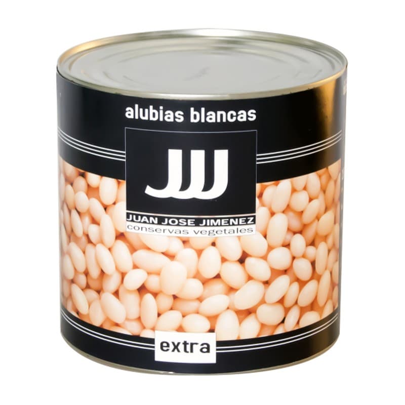 Alubias blancas cocidas JJJ, lata de 3 kg (2,5 kg peso neto)