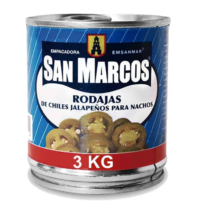 Chiles jalapeños en rodajas para nachos, lata de 2,8 kg San Marcos
