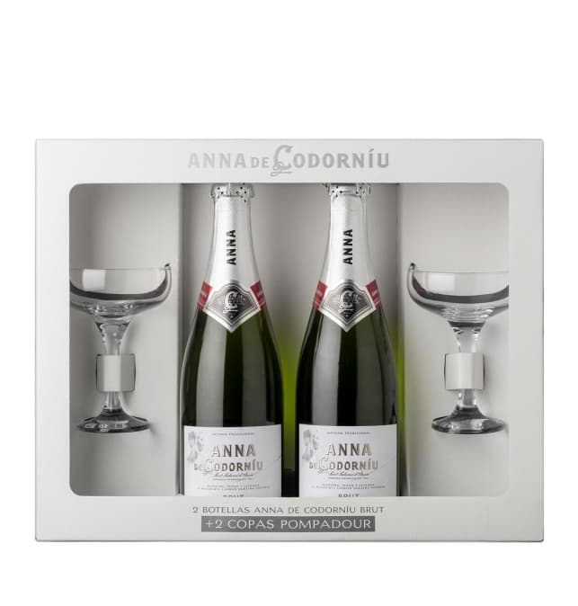 Cava Anna Brut, estuche con 2 botellas y 2 copas Pompadour