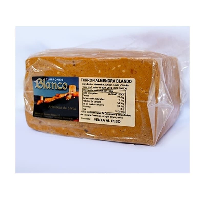 Turrón de almendra blando, bloque de 2 kg aprox.