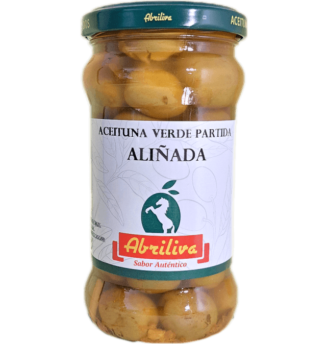 Aceituna verde partida aliñada Abril, frasco de 314 ml