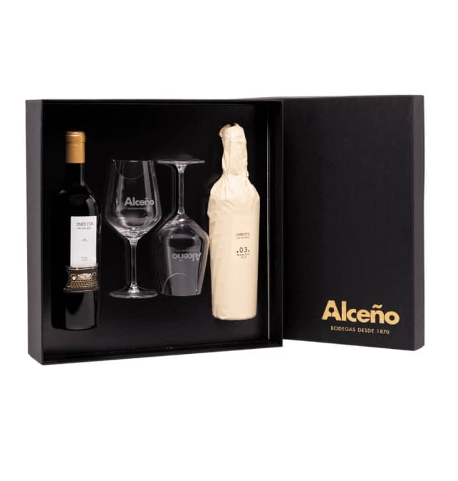 Estuche de vino Inédita con 2 botellas y 2 copas