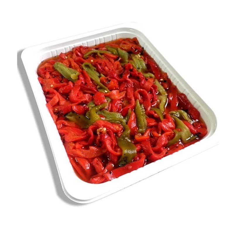 Pimiento asado en tiras rojo y verde Variedad, bandeja de 1 kg
