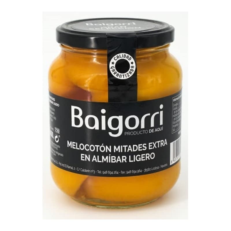 Melocotón mitades extra, frasco de 720 ml Baigorri