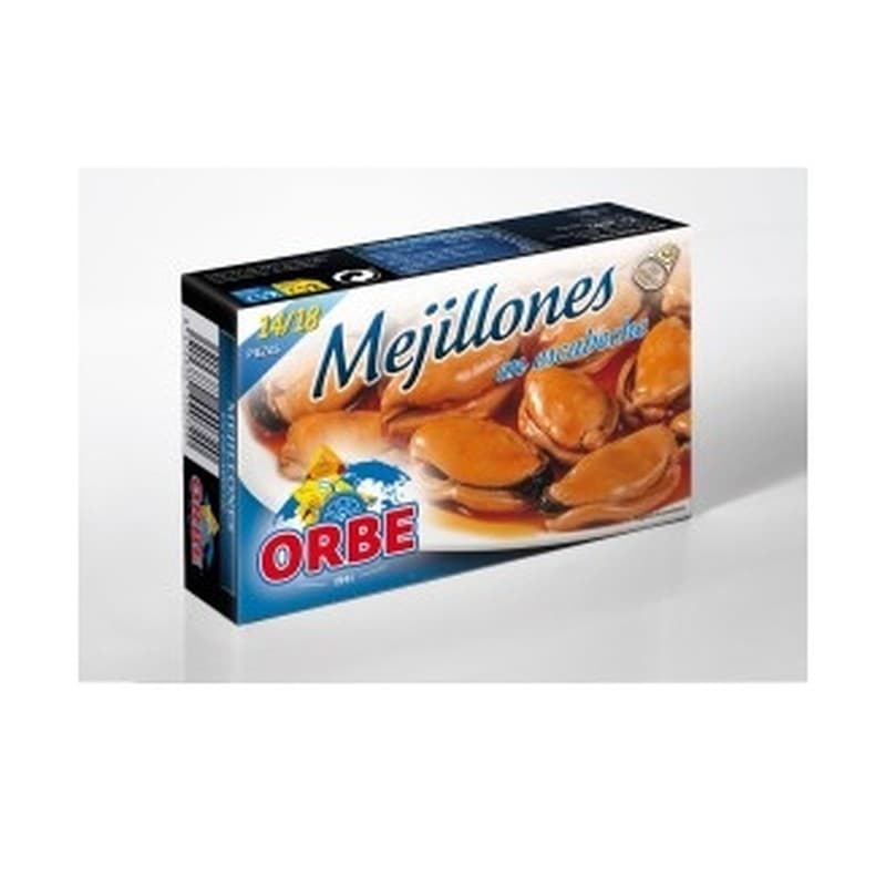 Mejillones en escabeche gigantes 6/8 piezas lata RO-280 Orbe Negro